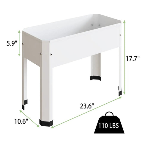 Raised Garden Bed With Detachable Legs, Elevated Metal Planter Box For Vegetables, Herbs And Flowers, Ideal For Outdoor Backyards, Patios, Decks Or Balconies, Spacious 23.6 In L By 10.6 In W By 17.7 In H. White galvanized steel, side view.