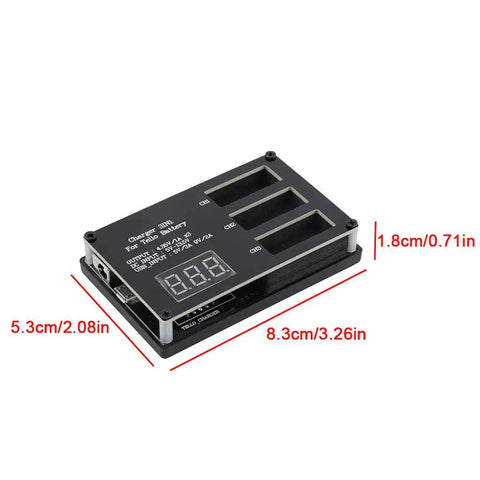 3 Bay Fast Charging Station for Tello Drone Batteries, Smart 3 in 1 Battery Charger Hub With LED Display, dimensions shown