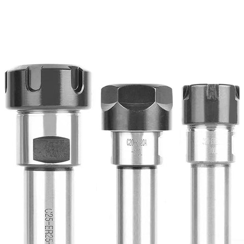 Heavy Duty Er Collet Chuck Straight Shank Extension Rod For Cnc Machining And Metalworking Up To 30K Rpm in a trio showing heads.