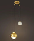 IPEDWO 2-Light Modern Gold Pendant Lights,Light Fixture for Kitchen Island featuring a gold and crystal design with two hanging bulbs.