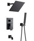 Matte Black Shower Faucet Set With Tub Spout And Rainfall 8 Inch Shower Head System Handheld Single Handle Trim Kit With Valve
