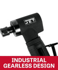 Badass Quarter Inch Pneumatic Angled Die Grinder Spins 20000 RPM With Totally Gearless Build showcasing handle and fittings.