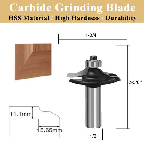 Four Piece Edging Router Bit Set For Woodworking With Cabinet Door Edges Includes Thumbnail Bit Two Edging Bits And Round Over Bit One Half Inch Shanks Compatible MDF Solid Wood Particle Board And Plywood; carbide grinding blade HSS 1/2 in shank, 1-3/4 in x 2-3/8 in