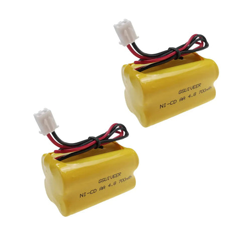 Ni-Cd 4.8V 700mAh Emergency Exit Light Battery Replacement 2 Pack, yellow battery with wires and connectors