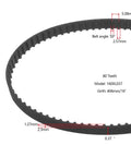 Two Pack 160XL037 Timing Belts 50 Tooth 10mm Wide 406mm Perimeter Cogged Rubber Drive Belt With Fiberglass Cord For Heavy Duty Industrial Machines Replacement Black, showing dimensions and details of the belt with text annotations on angles and girth.