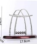 Newton's Cradle Pendulum Dynamics Learning Kit For Hands On Education And Large Desk Decor showing five-ball cradle dimensions