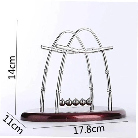 Newton's Cradle Pendulum Dynamics Learning Kit For Hands On Education And Large Desk Decor showing five-ball cradle dimensions