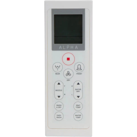 Wireless remote control for Dead Quiet Elongated Bidet Toilet Seat Delivers Endless Warm Water And A Self Cleaning Brushless Nozzle.