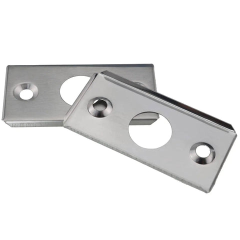Close-up of stainless steel strike plates from the 4 Sets Small Closet Door Ball Catch Kit In Stainless Steel With Strike Plate Drive In Ball Latches Hardware Brushed Finish And Satin Nickel Facing For Cabinet And Closet Doors Easy Install Hardware Solution