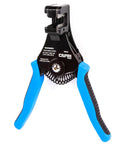 Precision Pro Grade Wire Stripper For 22 To 8 AWG Wires With Adjustable Setting, Cast Alloy Chassis, blue grip handles.