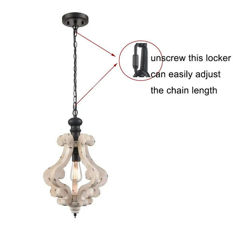 Distressed Off White Wood Pendant Light With Dope Farmhouse Vibe showing adjustable 47-inch chain mechanism