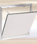 Smooth Removable Access Panel With Hidden Touch Latches And Airtight Dust Seal, 16x16 aluminum frame, angled view in drywall.