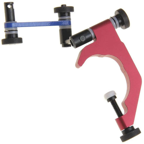 Red and blue Quill Clamp Uni Holder for Dial Indicator on Bridgeport Mill, all metal with nylon washers, 1-7/8 inch clamping diameter.
