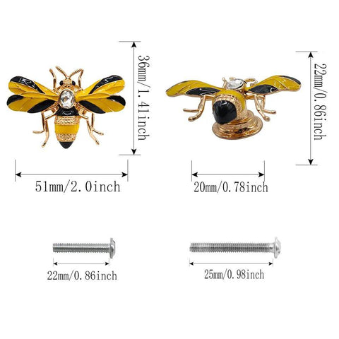 Kick Up Your Home Game With These Sparkling Rhinestone Bee Cabinet Knobs Durable Zinc Alloy Six Piece Furniture Drawer Pulls For Kitchen Bedroom Closet Setup That Truly Look So Fresh, showcasing dimensions and details.