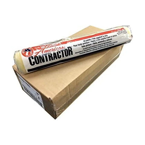 American Contractor 18 Inch Paint Roller With One Half Inch Nap Pro Grade Roller Cover Pack Of Six on cardboard box