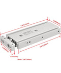 CXSM 15-100 Dual Rod Air Cylinder, 15mm Bore X 100mm Stroke, Guided Pneumatic Actuator With Magnet, Double Acting Slide Bearing, M5x0.8 Port, Heavy-Duty Industrial Automation Replacement For Precise Linear Motion, silver aluminum cylinder with dimensions