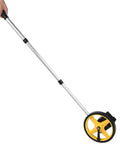 Luocute Mechanical Distance Measuring Wheel 0 to 9999.9m (small wheel) with adjustable aluminum handle and yellow wheel.