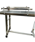 Beefed-Up Industrial PVC Belt Conveyor with Double Guardrails 82.6 Inch Long and 11.8 Inch Wide Flat Belt System in stainless steel frame