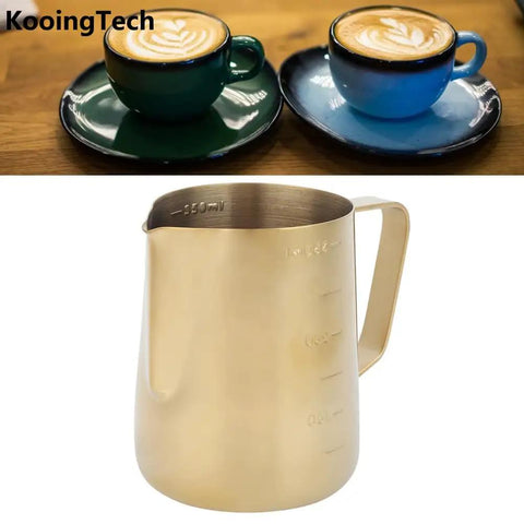 Gold 350Ml Stainless Steel Milk Frothing Cup With Clear Scale For Home Or Office Use Barista Grade Milk Frother Pitcher For Latte Art
