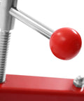 Close-up of the handle on the Heavy Duty T Handle Fruit Wine Press With Dual Stainless Steel Barrels for easy manual pressing.