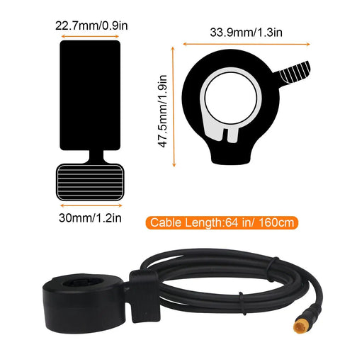 Right Hand Thumb Throttle For E Bikes And E Scooters No Fuss You Can Trust 12 To 72 Volt Hall Sensor With 5V 3 Pin SM Plug 11.8 Inch Cable 22.2 Mm Handlebars Fit Easy Install Smooth Responsive Speed Control