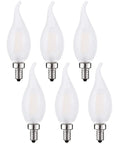 Frosted LED Flame Tip Candelabra Bulbs 60W Equivalent Dimmable 6W Soft White 3000K E12 Base 6 Pack For Chandeliers No Flicker