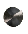 Close-up of tip of Three Quarters Inch Reduced Shank High Speed Steel Drill Bit With One Half Inch Shank, D/A3F Series, black oxide coated