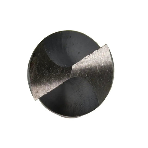 Close-up of tip of Three Quarters Inch Reduced Shank High Speed Steel Drill Bit With One Half Inch Shank, D/A3F Series, black oxide coated