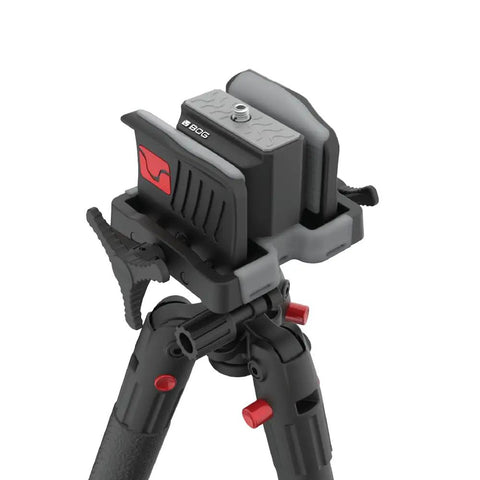 Deathgrip Mounting Block With Three Eighths Inch Adapter For Tripod Conversion No Tool Needed Setup Lightweight Polymer Bracket With Universal One Quarter Twenty Stud Compatibility For Glasses Scopes Cameras And Accessories on tripod