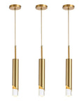 Gold Modern Mini Pendant Lights 3 Pack For Kitchen Island Bedroom And Dining Bar, adjustable, with warm LED lighting display.