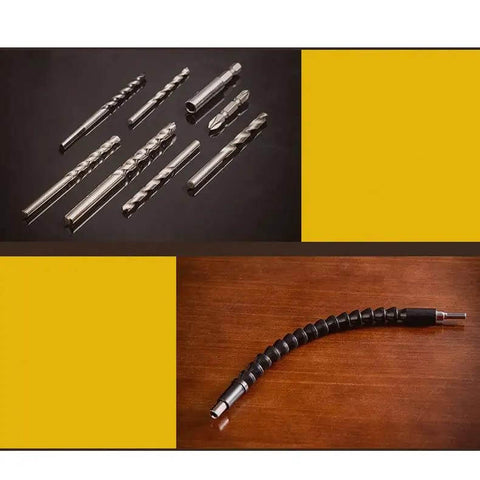 Heavy Duty High Carbon Steel Bit Set and Flexible Shaft for Solid Grip 12V Rechargeable Cordless Hand Drill.