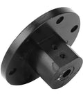 Side view of Mecanum Wheel Coupling Set Screw Hub for 6mm D Shaped Motor Shafts, black metal, hole for shaft attachment.