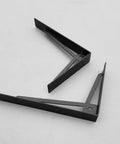 Heavy Duty Black Metal Shelf Brackets showing two sturdy wall mount supports in a sleek rust proof design for strong shelving.