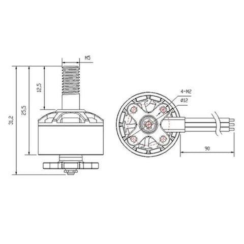 Technical drawing of FPV Drone Brushless Motor 2800KV 3300KV 4100KV for Racing Quadcopters