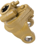 Built Tough Shear Pin Clutch For Tractor Driveline Overload Protection 30mm Cross 2100Nm Torque One Three Eighths Inch Six Spline Yoke Connector farm gear close-up showing yellow painted metal construction.
