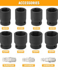 3/4 Inch Air Impact Wrench 13 Piece Kit High Torque Pneumatic Gun 610 Nm Heavy Duty Auto Tool accessory socket sizes 26mm to 38mm