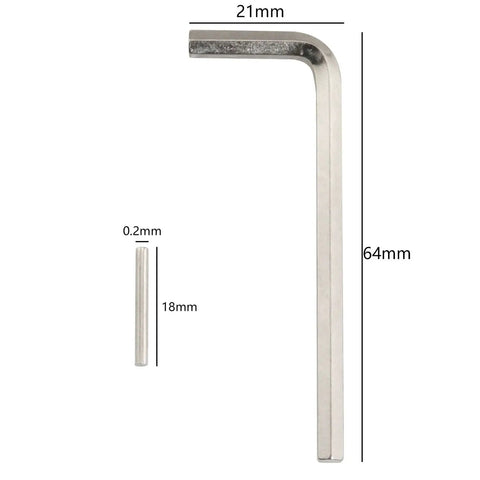 Hex wrench included in No Sweat Install Heavy Duty Self Closing Door Hinge Pin Replacement Kit, 64mm long, silver finish.