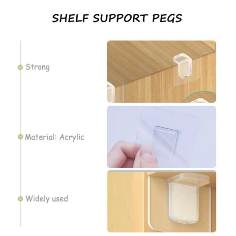 Punch Free Closet Brackets 24 Pack Load Bearing ABS Shelf Supports, clear plastic design, easy installation on wooden shelves