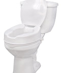 Raised Toilet Seat With Lock And Lid For Seniors And Disabled Cleanable Surface 4 Inch Height on white toilet with open lid