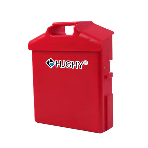 Heavy Duty 48 Volt 20Ah Electric Forklift Battery Plus Charger in red case with handle for pallet truck or stacker.