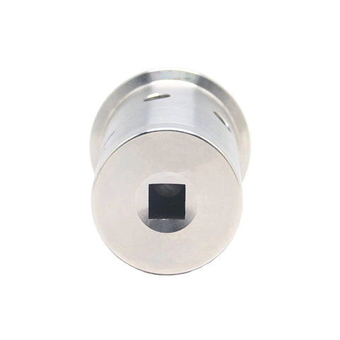 Front view of 1.5-inch stainless steel tri-clamp valve end with square port