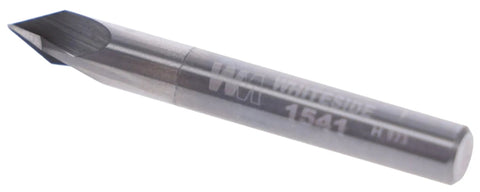 V Groove Router Bit With 60 Degree Included Angle Three Flutes Solid Carbide One Quarter Inch Cutting Diameter Seven Thirty Second Inch Point