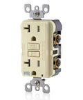 Top Shelf 20 Amp GFCI Outlet With Automatic Self Test And Bright LED Status Light Weather Resistant Tamper Resistant Electrical Receptacle For Residential Rewiring 10 Pack Ivory Finish, front view showing buttons and prongs.