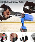 Heavy Hitting Electric Hydraulic Cable Cutter And Wire Crimper With Bright LED Screen and Swap Ready Battery for Aluminum and Armored Copper Wires Clean Cuts Zero Hassle Contractor Staple cutting through thick cables.