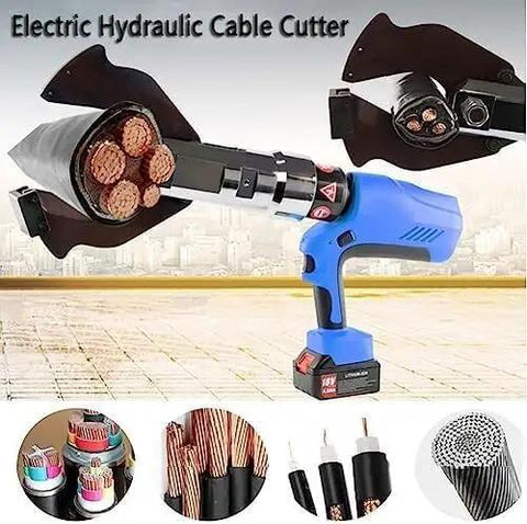 Heavy Hitting Electric Hydraulic Cable Cutter And Wire Crimper With Bright LED Screen and Swap Ready Battery for Aluminum and Armored Copper Wires Clean Cuts Zero Hassle Contractor Staple cutting through thick cables.
