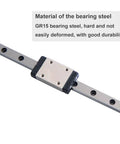 MGN7 100mm Length Miniature Linear Sliding Guide Rail With 1PCS MGN7H Stainless Steel Carriage Block, showing bearing steel material tag.