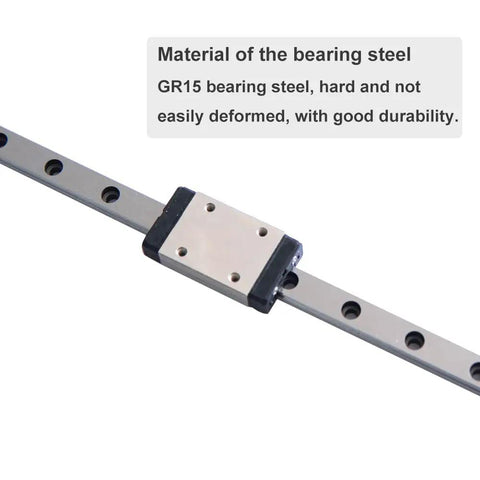 MGN7 100mm Length Miniature Linear Sliding Guide Rail With 1PCS MGN7H Stainless Steel Carriage Block, showing bearing steel material tag.