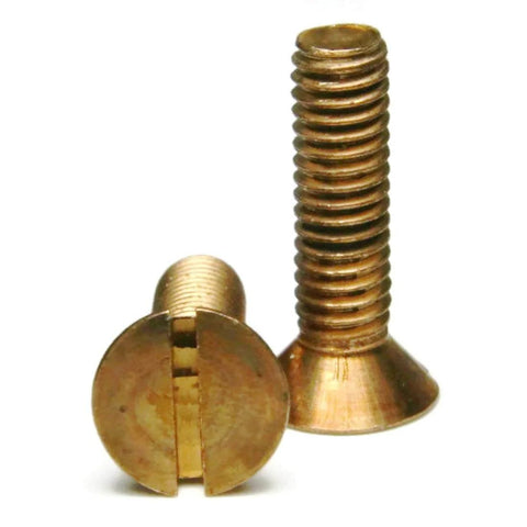 Slotted Flat Head Machine Screws In Silicon Bronze 651 Alloy Size 8-32 Thread, 1 Inch, Countersunk Flush Fit, Heavy Duty