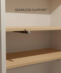 Slim 0.47 Inch Hidden Shelf Bracket in cold rolled steel for wardrobe support under wooden shelf, brown finish.