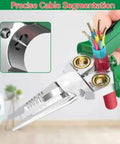 Premium Ergonomic Wire Stripper With Padded Grip For Clean Insulation Removal On Multi Size Cables, showing durable stainless steel blade and color-coded wires.